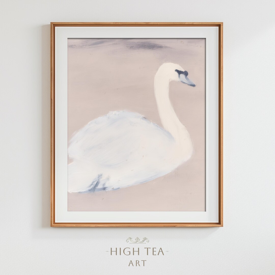 Vintage White Swan Oil Painting Digital Download Art Print Printable ...