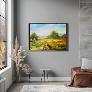Flower Field Oil-Paint Style Wall Painting, Classic Canvas Art, Large Wall Hanging, Framed Canvas Wall Art, Canvas Room Decor