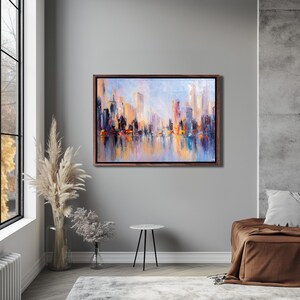 Water Reflections And City Oil Painting Style Decorative Canvas Wall Art, Canvas Room Decor, Housewarming Gifts, Home Decor Canvas