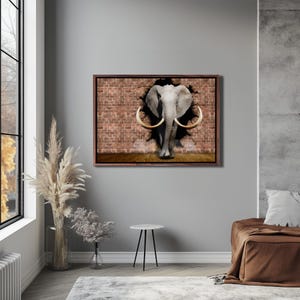 Elephant Breaking Through The Wall Decorative Canvas Wall Art, Large Wall Hanging, Housewarming Gifts, Framed Canvas Wall Art