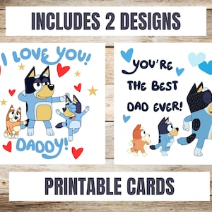 Blauer Hund Vatertagskarten x2 Falten zu quadratischen, printable Karten, Vatertag, DOWNLOAD | Vatertag | Geschenk-Karte | Karte | Papa | 2 KARTEN