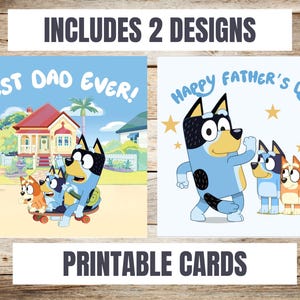 Vaderdagkaarten 2 x Blue Dog - Opgevouwen tot vierkant, afdrukbare kaarten, Vaderdag, DOWNLOAD | Vaderdag | cadeaubon | Kaart | Papa | 2 KAARTEN