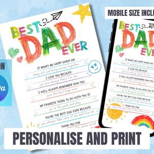 Vatertag Personalisierte Karte, Fill In, Custom für Papa, Vatertag, bearbeitbare Vorlage, 2 Größen, DOWNLOAD, Karte für Papa Vatertag