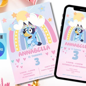 Convite de aniversário de menina rosa editável, convite de aniversário para impressão, modelo de convite digital, 2 tamanhos, DOWNLOAD INSTANTÂNEO