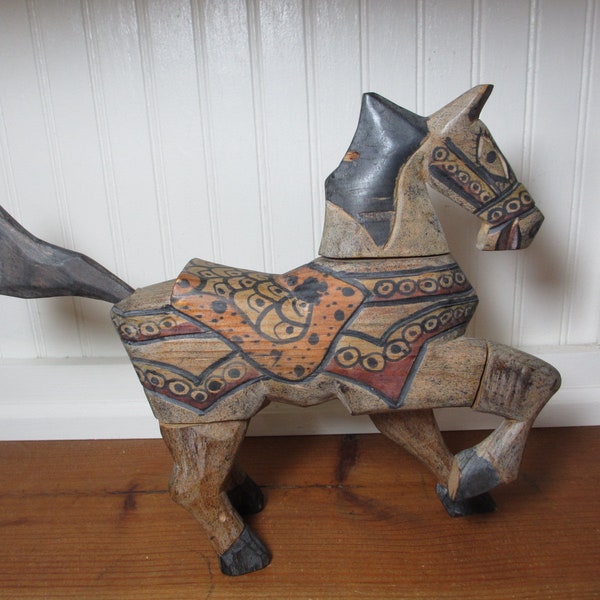 Hand Carved Wooden Horse, Folk Art, India Wedding Horse 129HD