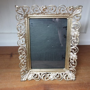 Vintage Metal Brass/Gold-Tone, Ornate, Filagree Frame, 5&quot; x 7&quot;  317HD