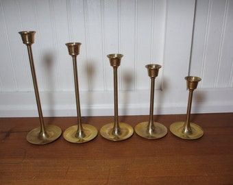 5 Simple, Tulip Style Brass Candlesticks 087BR