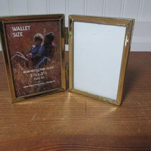 Vintage Double Small Brass/Gold-Tone Frame, 2.5&quot; x 3.5&quot;, Wallet Size Photo  241HD
