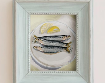 Sardines Art Print: Mediterranean Kitchen Still Life, Coastal Food Illustration