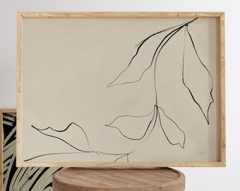 Bladafdruk lijnkunst: minimalistisch botanisch gicléekunstwerk