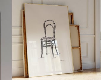 Thonet Stoelschets nr. 14 | Bauhaus-kunst | Potloodschets afdrukken | Scandinavisch | Minimalistisch decor, moderne stijl muurkunstwerk, handgemaakt