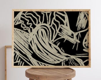 Neutral Scribble Abstract Art Print: Minimalist Wall Decor