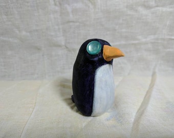 Frank: The Buttonling Penguin/Penguin Sculpture/ Penguin Decor/ Penguin Gift/ Polymer Clay Penguin