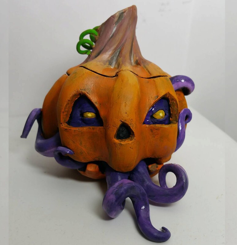 Chaos Pumpkin/ Jack O Lantern Sculpture/polymer Clay Pumpkin