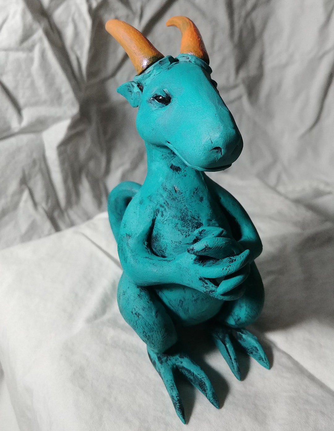 Content Copper Dragon/ Dragon Sculpture/ Polymer Clay Dragon/ Sculpey