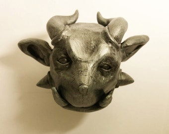 Hanging Gargoyle Head: Ol' Tusky/ Gargoyle Sculpture/ Gargoyle Gift/ Gargoyle Decor/ Polymer Clay Gargoyle/ Sculpey Gargoyle