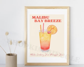 Trendy Cocktail Decor Wall Art Print / Malibu Bay Breeze Drink/ Bar Sign
