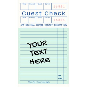 Guest Check Print/ CUSTOM/ Wall Art Print/ Trendy College Bar Cart Decor