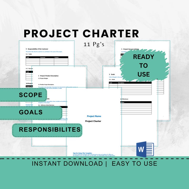 Project Charter Example Goals Project Charter Template Word Editable Business Planning Goals Delivery ...