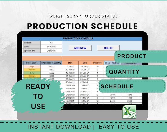 Production Schedule Template Operations Management Tool Factory Management Template Business Process Manufacturing Tracking Planning Sheet