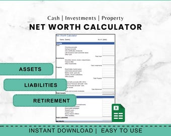 Net Worth Calculator Excel Spreadsheet, Personal Finance Tracker