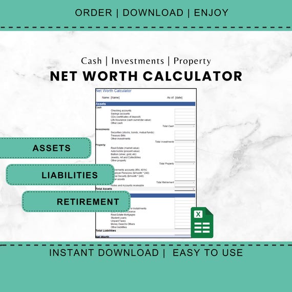 Net Worth Tracker for Microsoft Excel, Net Worth Calculator Dashboard, Assets & Liabilities Template, Personal Finance Planner