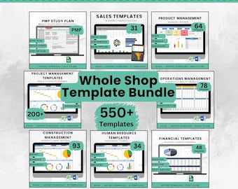 Whole Shop Template Bundle Spreadsheet Entire Shop Project Management Construction Financial Human Resources Operations Sales Tracker