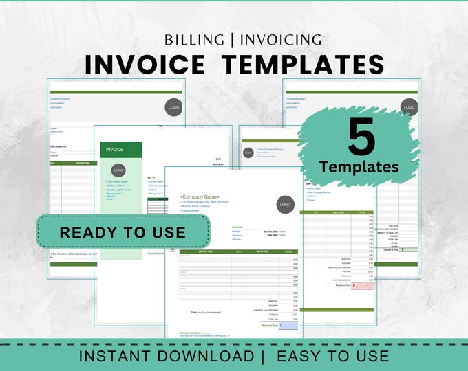 Invoice Template Editable, Small Business Invoice Form Printable, Instant Download, Modern Invoice