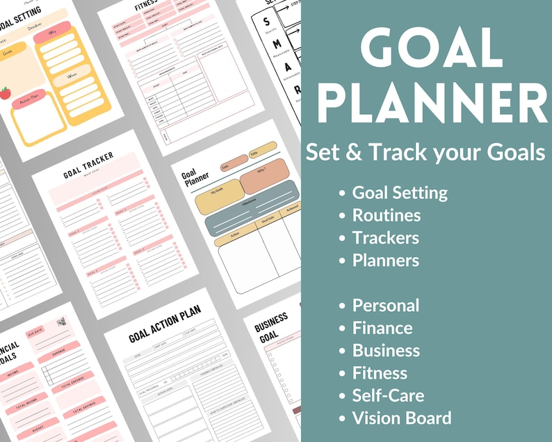 Goal Planner Printable Bundle, Daily, Weekly, Monthly Annual Goals ...