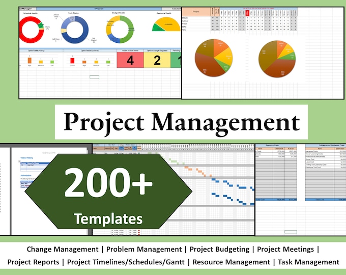 200+ Project Management Templates | Program Management Bundle | PMO | Capacity Planning | Agile | Waterfall | Excel Template