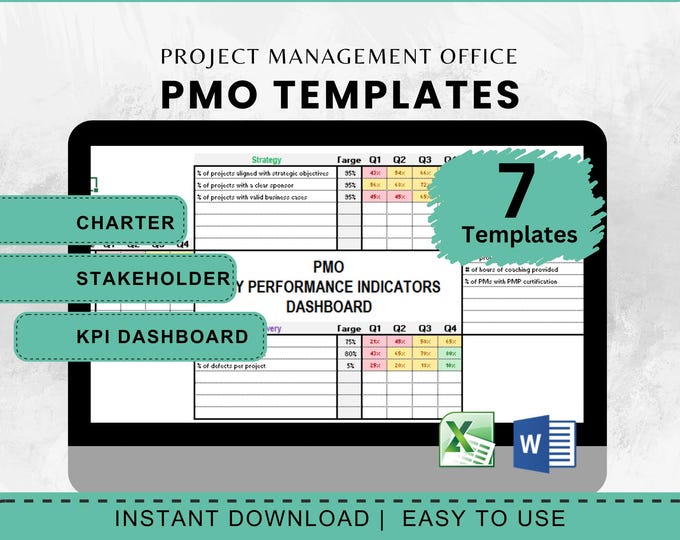 PMO Template Bundle , Project Management Office , KPI Dashboard , Project Management , Program Management , Portfolio Management