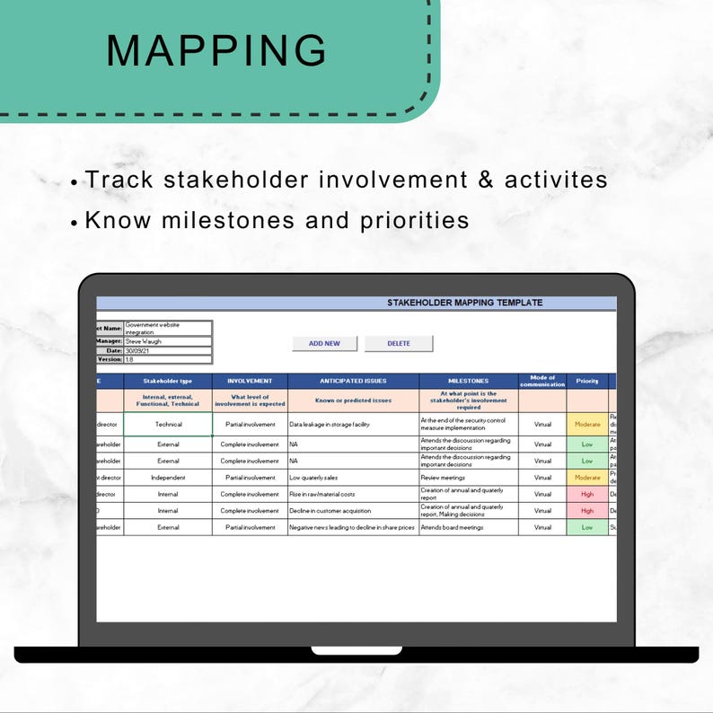 Stakeholder Tracking Stakeholder Management Templates, Planning Bundle (excel .xlsx, Digital ...