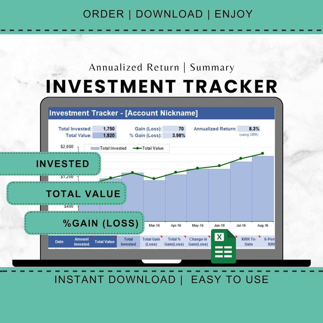 Investment Tracker Excel Template: Stock Portfolio Spreadsheet (digital ...