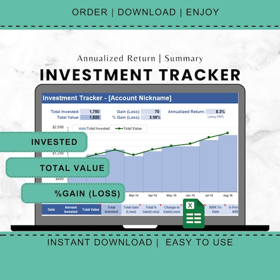 Investment Tracker Microsoft Excel Template Investment Tracker Stock Portfolio Spreadsheet  Investment Watchlist Sinking Savings