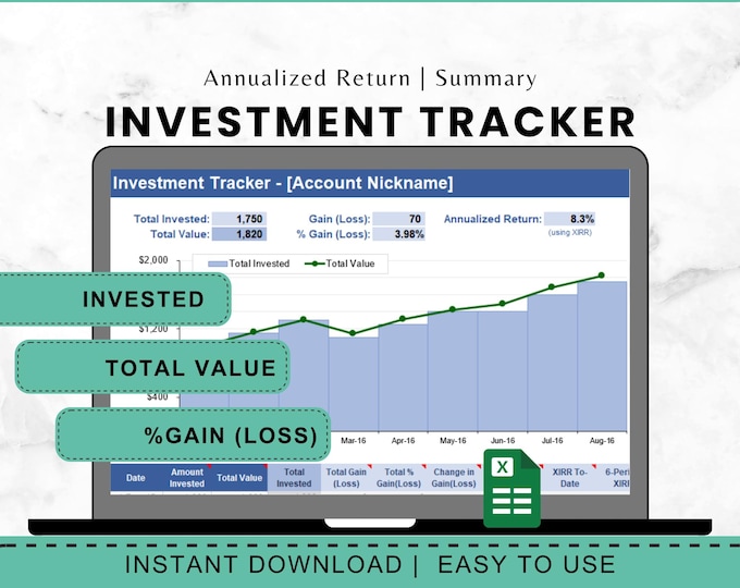 Investment Tracker Microsoft Excel Template Investment Tracker Stock Portfolio Spreadsheet  Investment Watchlist Sinking Savings