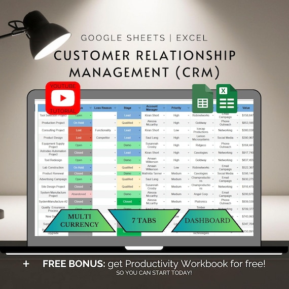 CRM Spreadsheet Template Sales Pipeline Tracker Excel Customer Database Organizer Business Dashboard Tool Client Management System Google