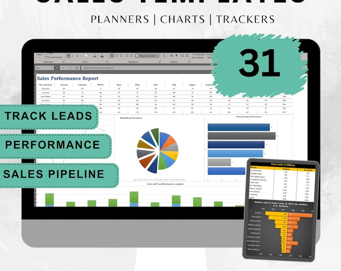 Sales Management Templates for Client Tracker, Lead Tracker, Sales Tracker, Sales Funnel, Sales Forecast, Sales Planner, Sales Performance
