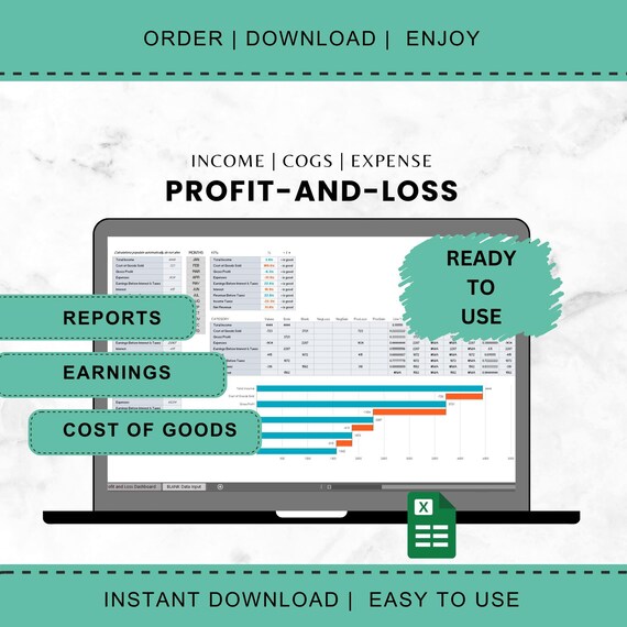 Profit Loss Template Small Business Bookkeeping Excel Financial Tracker Income Statement Spreadsheet Monthly Budget Planner Accounting