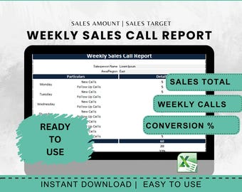 Weekly Sales Call Report Template, Excel Spreadsheet (Digital Download)