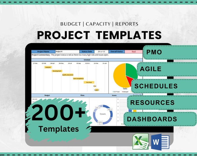 Project Management Template Bundle for Resource Planning and Capacity Planning in PMO Templates Agile Management Excel Template