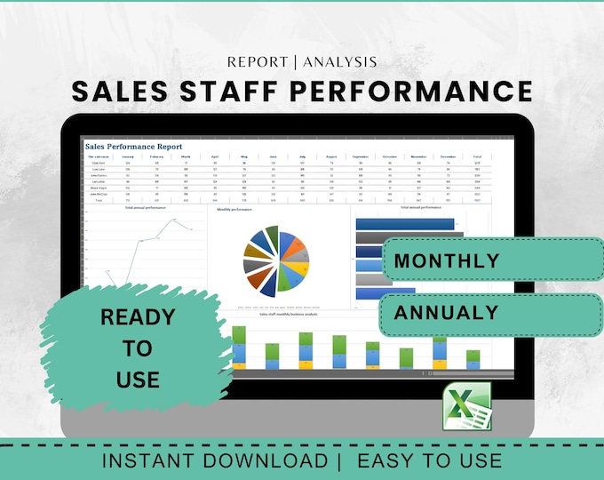 Sales Performance Dashboard, Excel Spreadsheet (Digital Download)