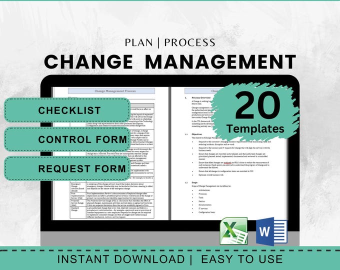 Change Management Templates | Project Change | Request Form | Change Plan | Project Management