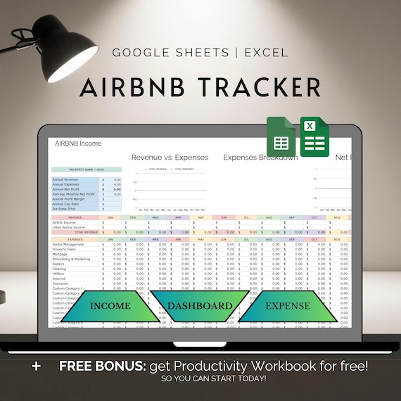 Airbnb Income & Expenses Tracker Spreadsheet Google Sheets Bookkeeping Excel Vacation Rental Property AIR BNB Host Rental Management