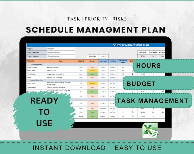 Project Schedule Planner: Excel Timeline Template (Digital)
