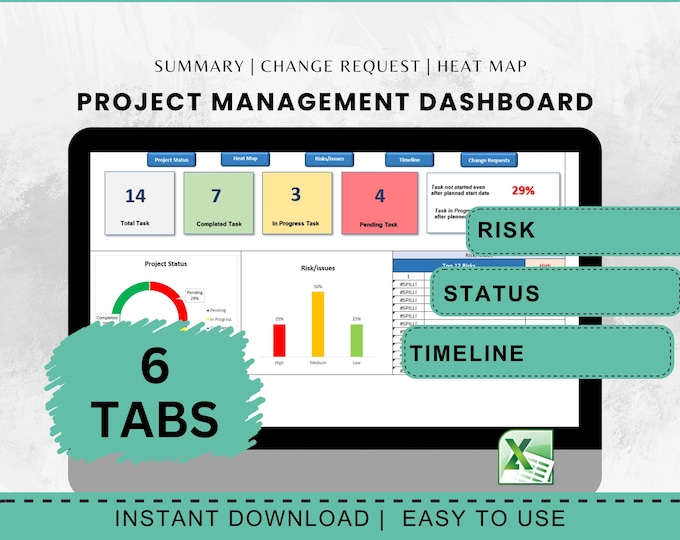 Project Management Dashboard Template Excel Project Tracker Digital Download Business Planning Tool Task Manager System PM Gift Productivity