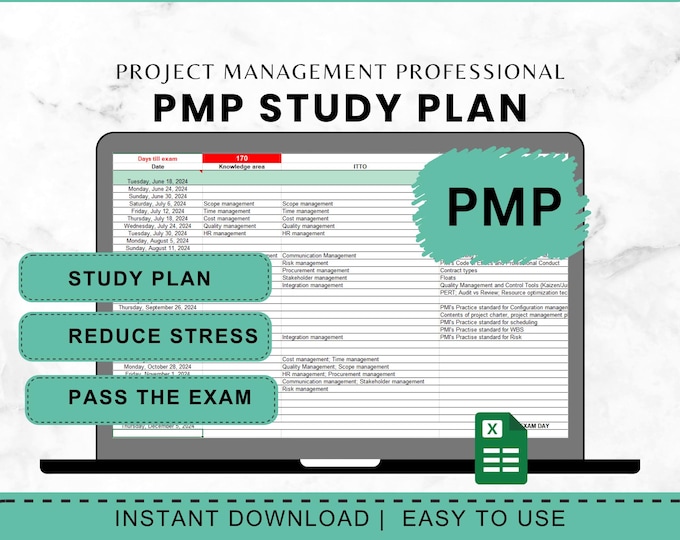 PMP Exam Study Schedule Template Digital Project Management Certification Prep Study Plan 6 Month Professional Guide PMI Success Planner