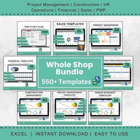 Project Management Template Bundle Spreadsheet Business Planning Construction Tracking Life Cycle Monitoring Charter Financial Accounting