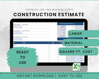 Construction Estimate Template Construction Project Planner Form Building Tool Construction Budget Excel Contractor Timeline Square Foot