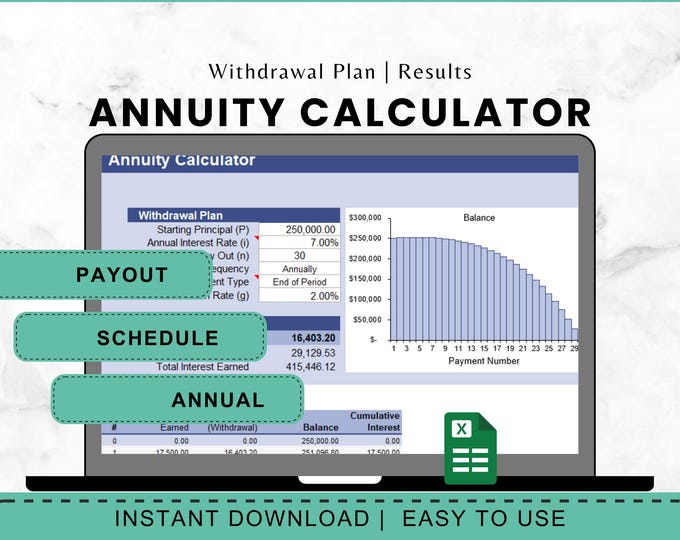 Annuity Payment Calculator Excel Template Retirement Income Planner Withdrawal Plan Years To Pay Out Schedule