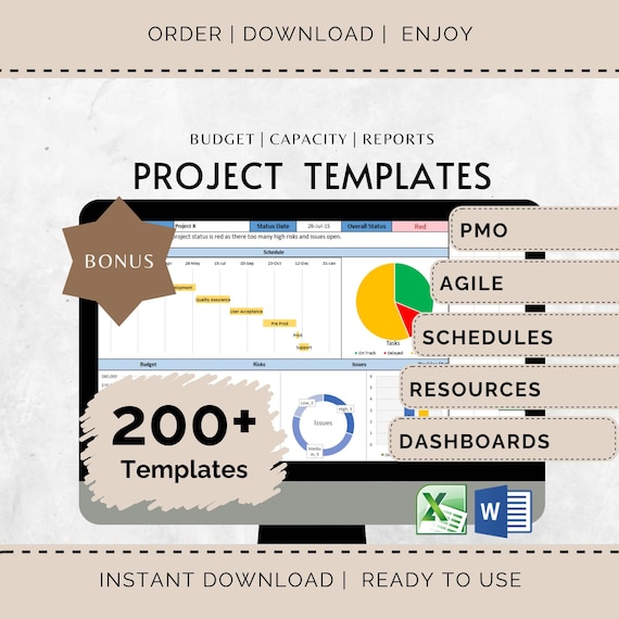 Project Management Template Bundle Excel Tracking Tool Project Planning Gantt Chart Project Life Cycle Management Templates Business Planner
